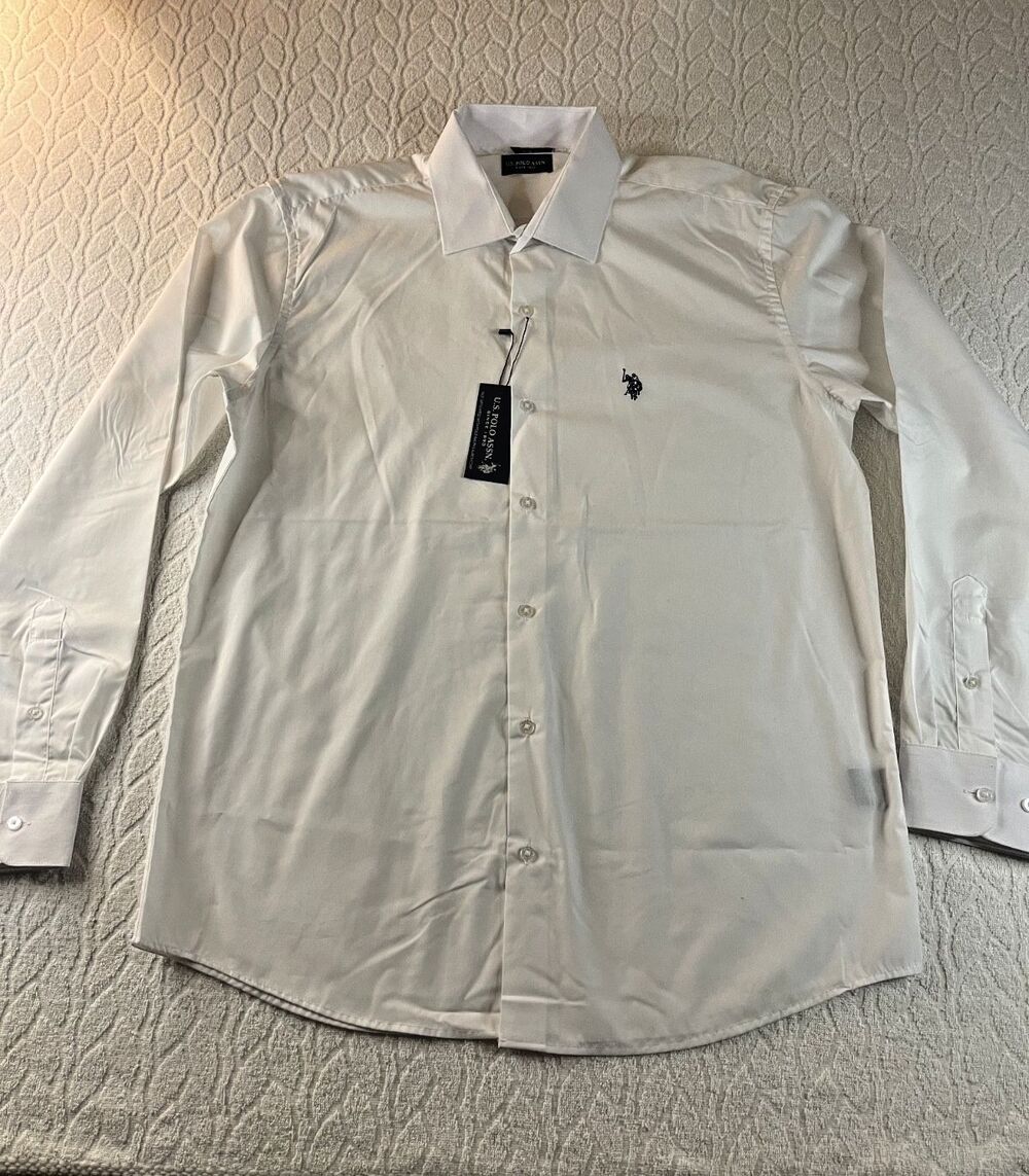 U.S. POLO ASSN. SZ L  SLIM FIT BUTTON UP  16-16 1/2  WHITE MEN'S SHIRT